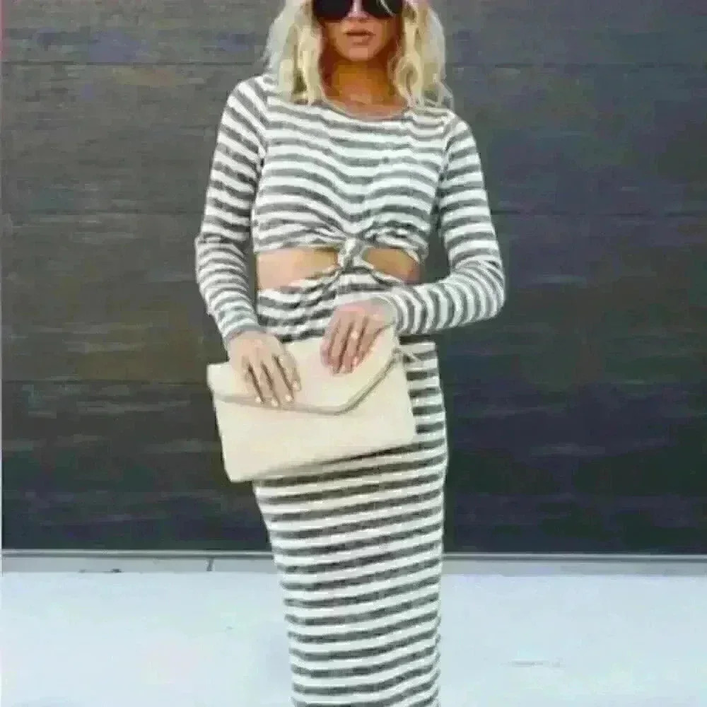 Vici Unapologetically Myself Striped Knit Cutout Midi Dress